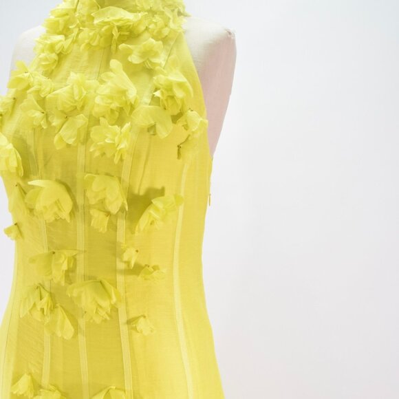 Karen Millen Citrine Yellow Linen-Blend Rosette Maxi Dress - Picture 6 of 11